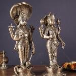 18" Exquisite Brass Vishnu Lakshmi Idol Pair | Divine Couple Temple Murti | Sacred Art Set